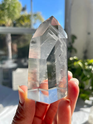 Clear Quartz Tower with Carbon Phantoms