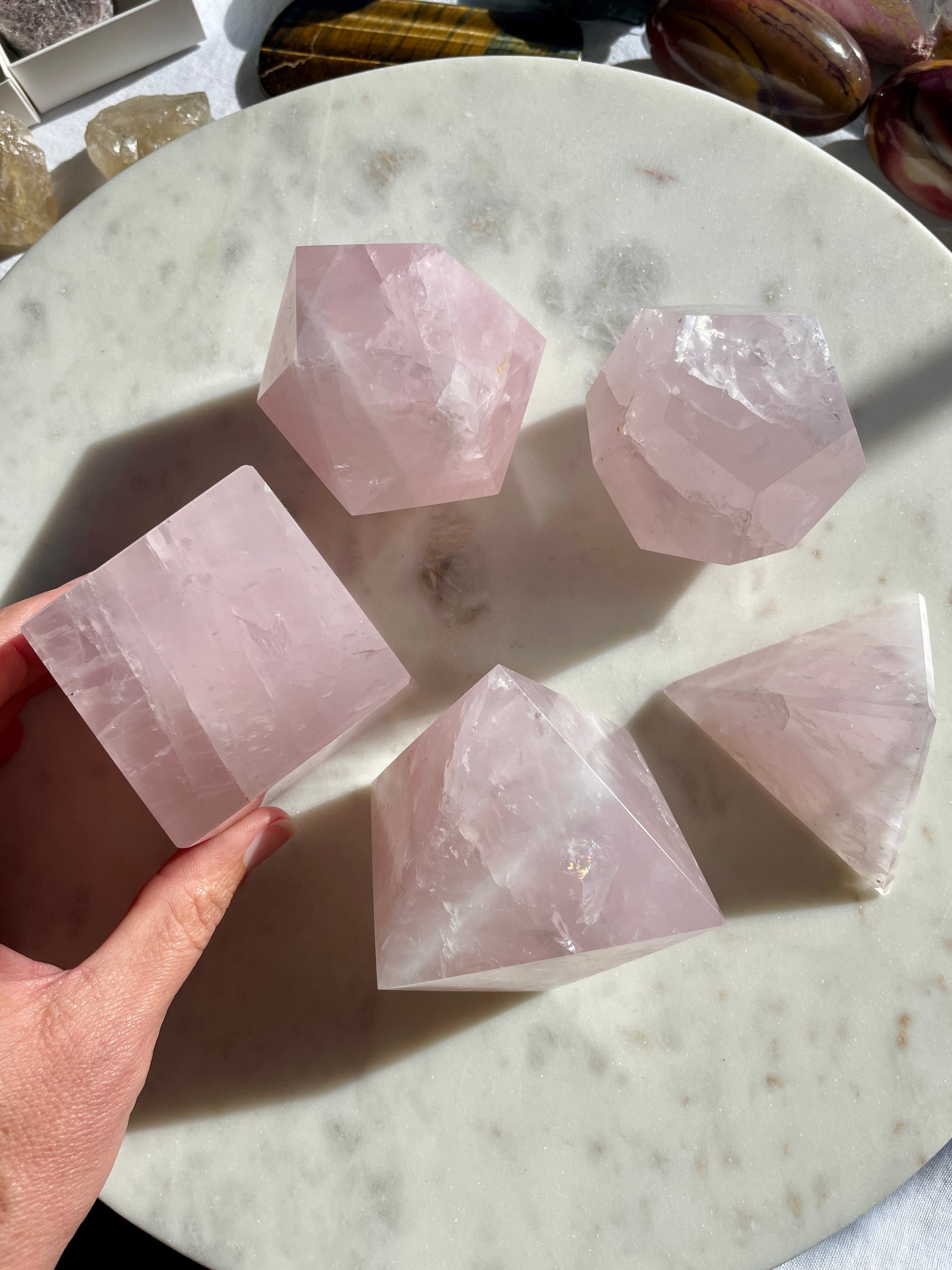 Rose Quartz Sacred Geometry Platonic Solid Set