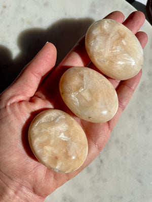 Peach Stilbite Palm Stones