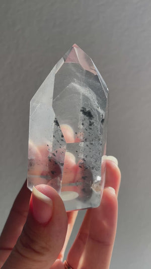 Clear Quartz Tower with Carbon Phantoms