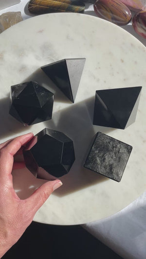 Black Obsidian Sacred Geometry Platonic Solid Set